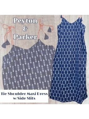 PEYTON & Parker Women's Tie Shoulder Indigo Diamond Print Maxi Dress